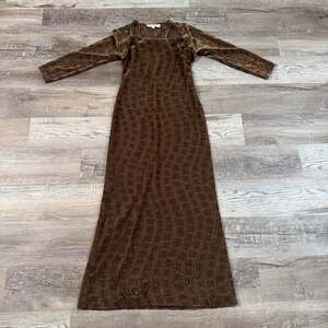 Vintage 90s Metallic Bronze Maxi Slip Dress Shrug Two Piece Formal Evening XS